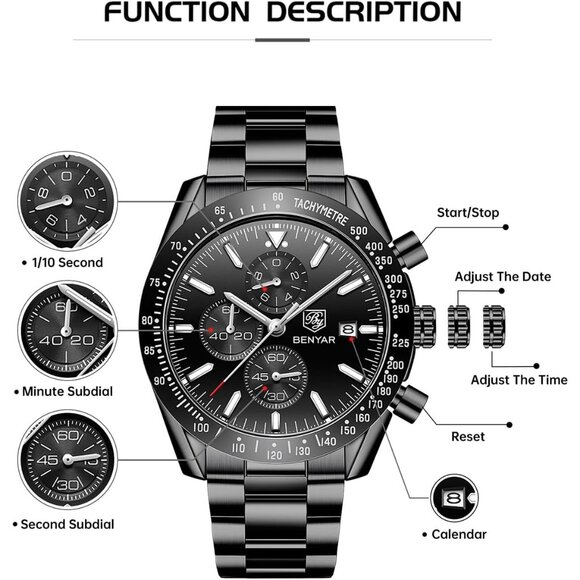 ⚡Watches for Men Analog Quartz Chronograph 30M Waterproof Sport Casual Fashion - Picture 5 of 9